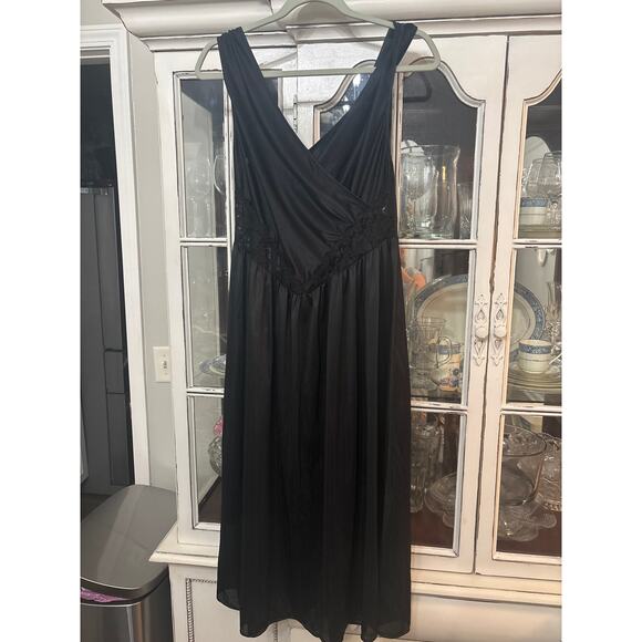 Vintage Vandemere Black Sheer Slip Dress M Lace Trim Romantic Lingerie Nightgown - Picture 2 of 9